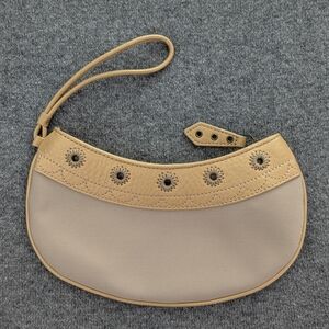 Cole Haan Beige/Tan Crescent Wristlet with Floral Studs